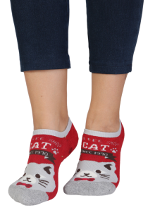 PETSY red low-cut cotton socks with cats | BestSockDrawer.com