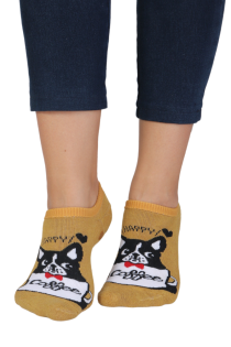 PETSY yellow low-cut cotton socks with a dog | BestSockDrawer.com