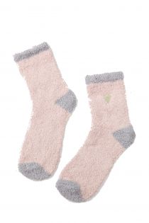 SALLY pink warm indoor socks with a gold embroidered heart | BestSockDrawer.com