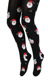 SANTA CLAUS black tights with a Christmas pattern for kids | BestSockDrawer.com