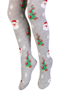 SANTA CLAUS gray tights with Christmas pattern for children | BestSockDrawer.com