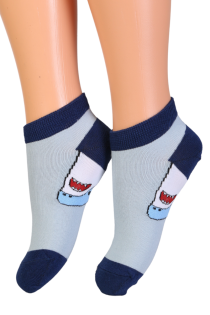 SHARK light blue low-cut socks with sharks for kids | BestSockDrawer.com