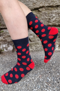 SUMMER dark blue socks with red dots | BestSockDrawer.com