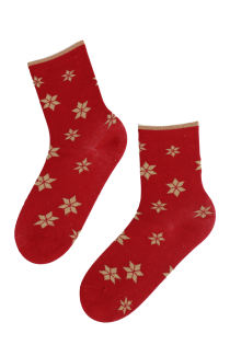 MERRY red socks with snowflakes | BestSockDrawer.com