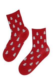 MERRY red socks with spruces | BestSockDrawer.com