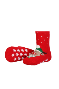 TEDDY red reindeer socks with anti-slip soles for babies | BestSockDrawer.com