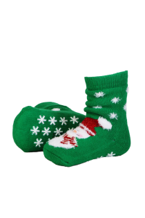 TEDDY green snowman socks with anti-slip soles for babies | BestSockDrawer.com