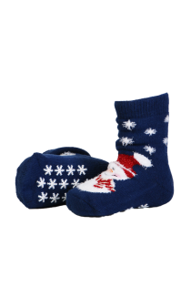TEDDY blue snowman socks with anti-slip soles for babies | BestSockDrawer.com