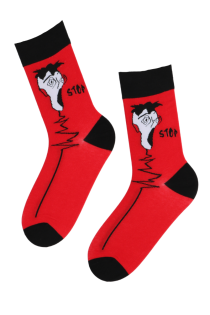 STOP red artsy socks with a screaming face for men | BestSockDrawer.com