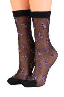 ARINA sheer black socks with a floral pattern | BestSockDrawer.com