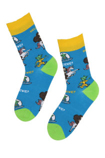 BART blue socks with aliens and monkeys | BestSockDrawer.com