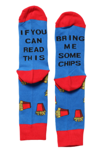 "IF YOU CAN READ THIS, BRING ME SOME CHIPS" blue cotton socks | BestSockDrawer.com
