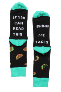 "IF YOU CAN READ THIS, BRING ME TACOS" black cotton socks | BestSockDrawer.com