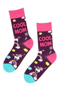 COOL MOM purple socks with unicorns | BestSockDrawer.com