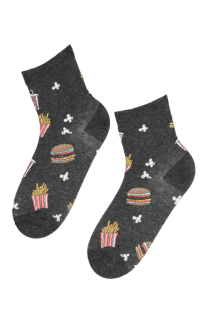 JUNK FOOD dark gray socks with burgers and french fries | BestSockDrawer.com