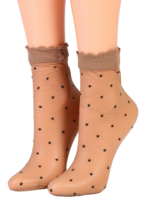 MILLA beige sheer socks with black dots | BestSockDrawer.com