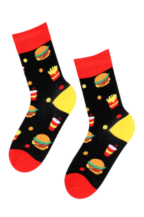 FAST FOOD black socks with fries and burgers | BestSockDrawer.com