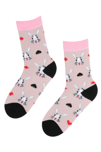 PLAY HARD pink socks with bunnies | BestSockDrawer.com