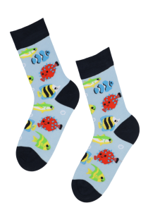 AQUARIUM light blue socks with happy fish | BestSockDrawer.com