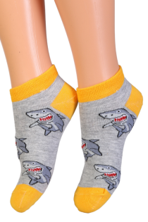 SHARK yellow low-cut socks with sharks for kids | BestSockDrawer.com