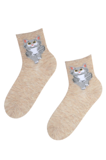 SUZIE beige cat socks for women | BestSockDrawer.com