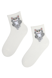 SUZIE white cat socks for women | BestSockDrawer.com