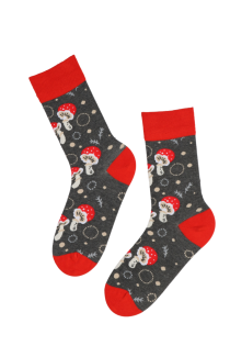 FLYAGARIC grey cotton socks with mushrooms | BestSockDrawer.com