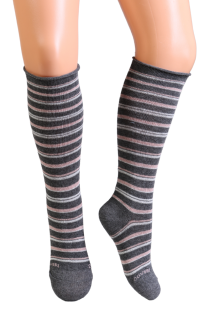 VANESSA dark grey striped knee-highs for kids | BestSockDrawer.com
