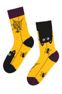 BLACK CAT Halloween socks with a black cat and a spider | BestSockDrawer.com