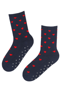 ZOEY dark blue socks with hearts and with non-slip soles | BestSockDrawer.com