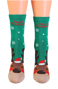 ALISSA green cotton socks with a reindeer | BestSockDrawer.com