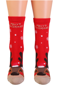 ALISSA red cotton socks with reindeer | BestSockDrawer.com
