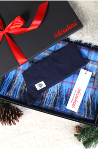 Alpaca wool blue chequered scarf and blue VEIKO socks gift box | BestSockDrawer.com