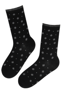ANGEL black cotton socks with snowflakes | BestSockDrawer.com