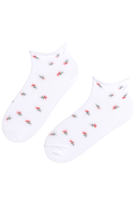 BLAIR white low-cut socks with pink flowers | BestSockDrawer.com
