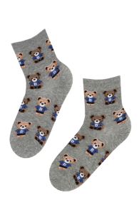 BOBBY grey socks with teddy bears for women | BestSockDrawer.com
