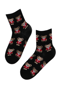 BOBBY black socks with teddy bears for women | BestSockDrawer.com