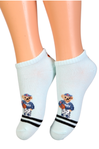 BO light blue socks with a bear for kids | BestSockDrawer.com