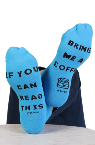 "IF YOU CAN READ THIS, BRING ME A COFFEE" blue low-cut socks | BestSockDrawer.com