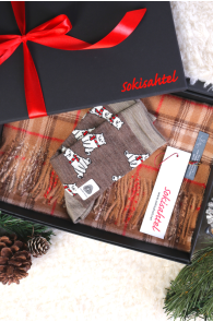 Alpaca wool beige checkered scarf and CUTE BEAR socks gift box | BestSockDrawer.com