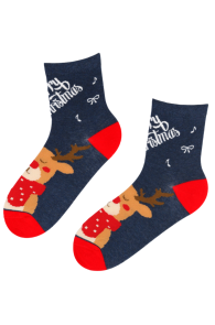 ESTHER dark blue cotton Christmas socks with reindeer | BestSockDrawer.com