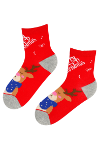 ESTHER red cotton Christmas socks reindeer | BestSockDrawer.com