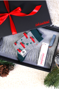 Alpaca wool grey scarf and merino wool CAR PLAY socks gift box | BestSockDrawer.com