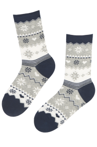 LAPLAND gray-blue colorful cotton socks with winter motifs | BestSockDrawer.com