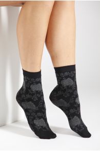 KLAARA 60DEN grey floral pattern socks | BestSockDrawer.com