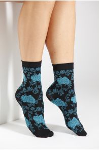 KLAARA 60DEN blue floral pattern socks | BestSockDrawer.com