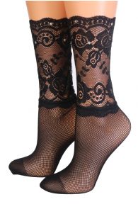 MAIKEN black fishnet socks with a lace edge | BestSockDrawer.com