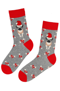MIKAEL gray cotton socks with pugs | BestSockDrawer.com