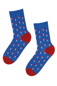 MORRIS blue cotton socks with a mushroom pattern | BestSockDrawer.com