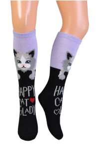 NOVA cotton knee-highs with cats for kids | BestSockDrawer.com